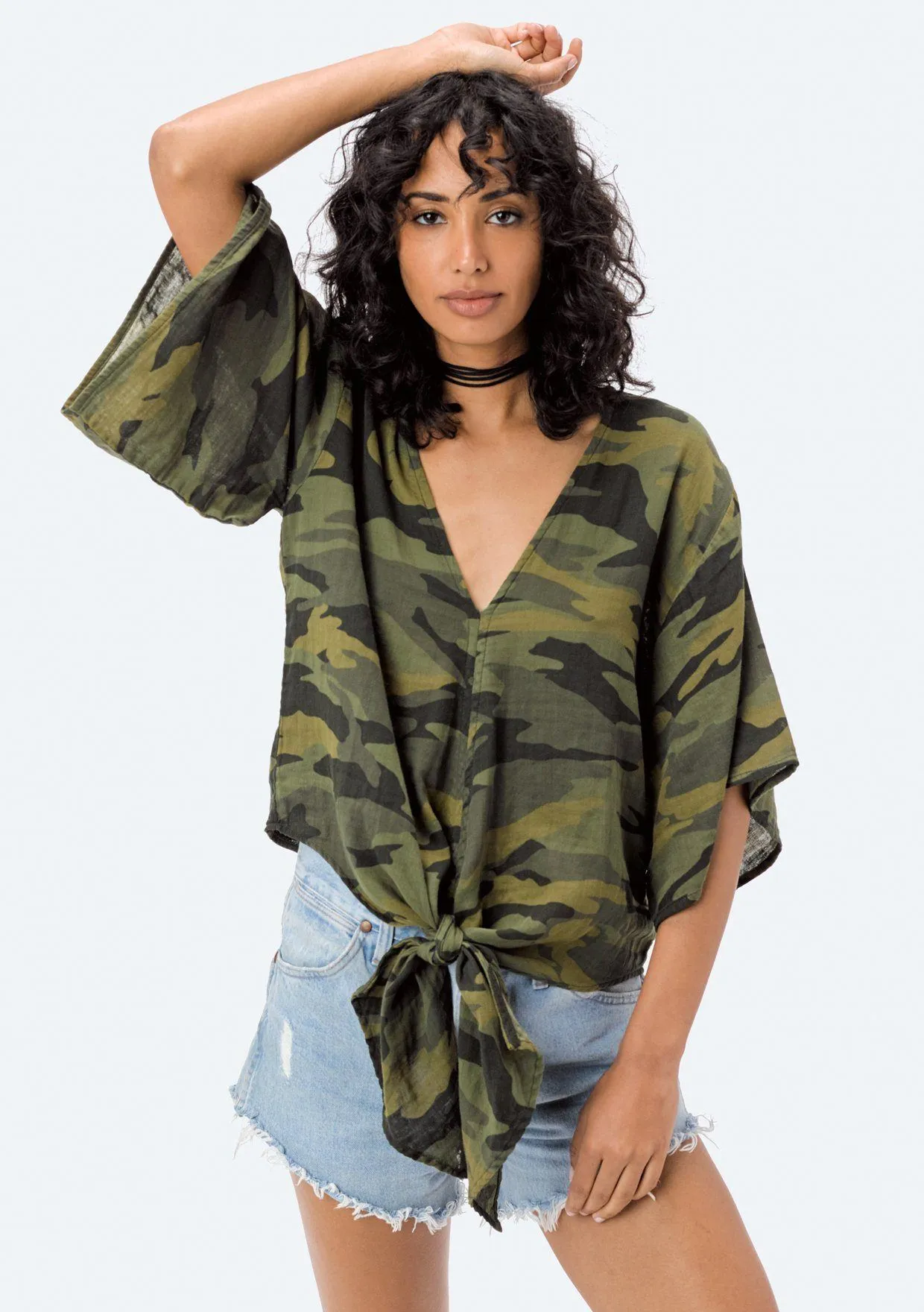 Casey Camo Tie Front Top