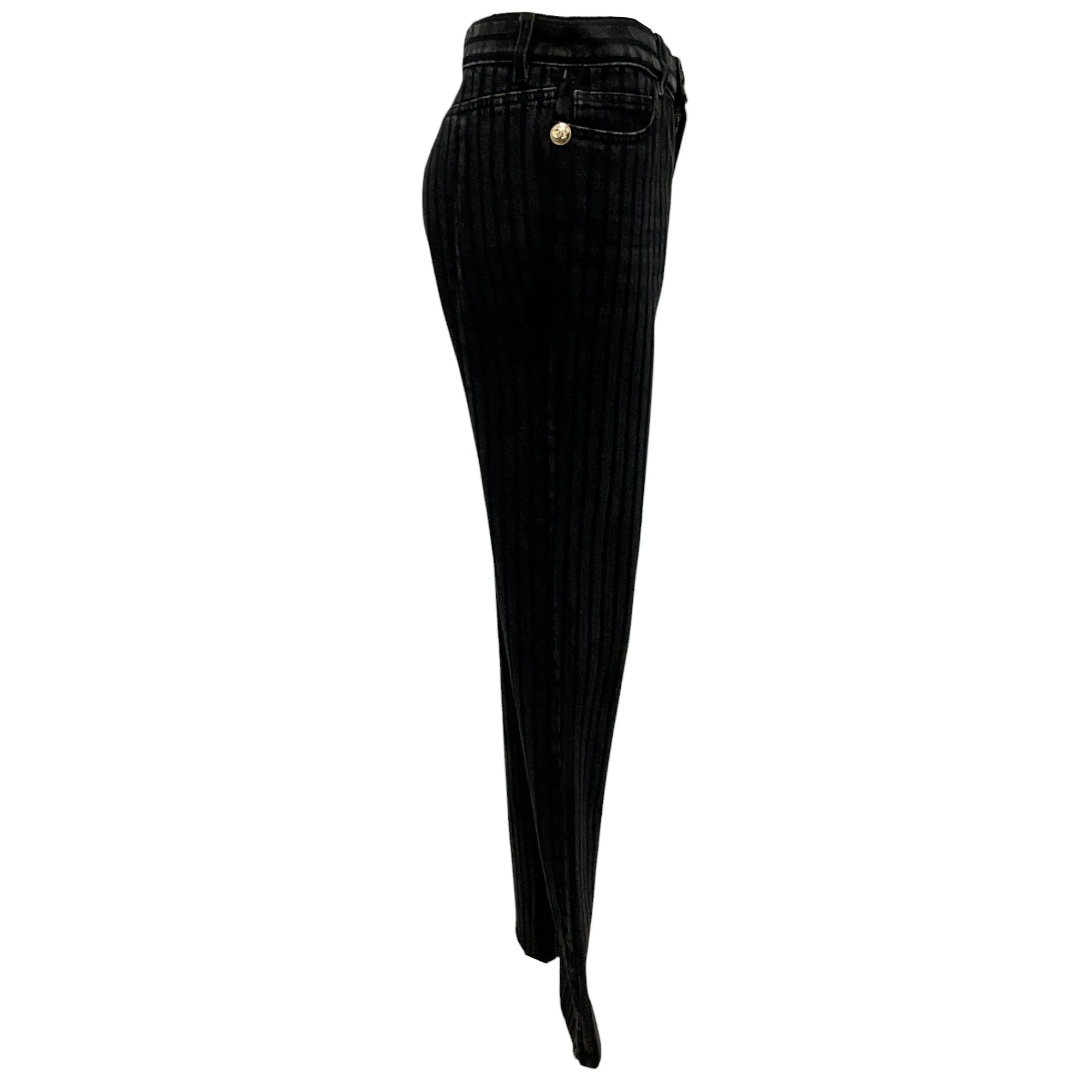 Chanel Black Pinstriped Ankle Zip Denim Jeans
