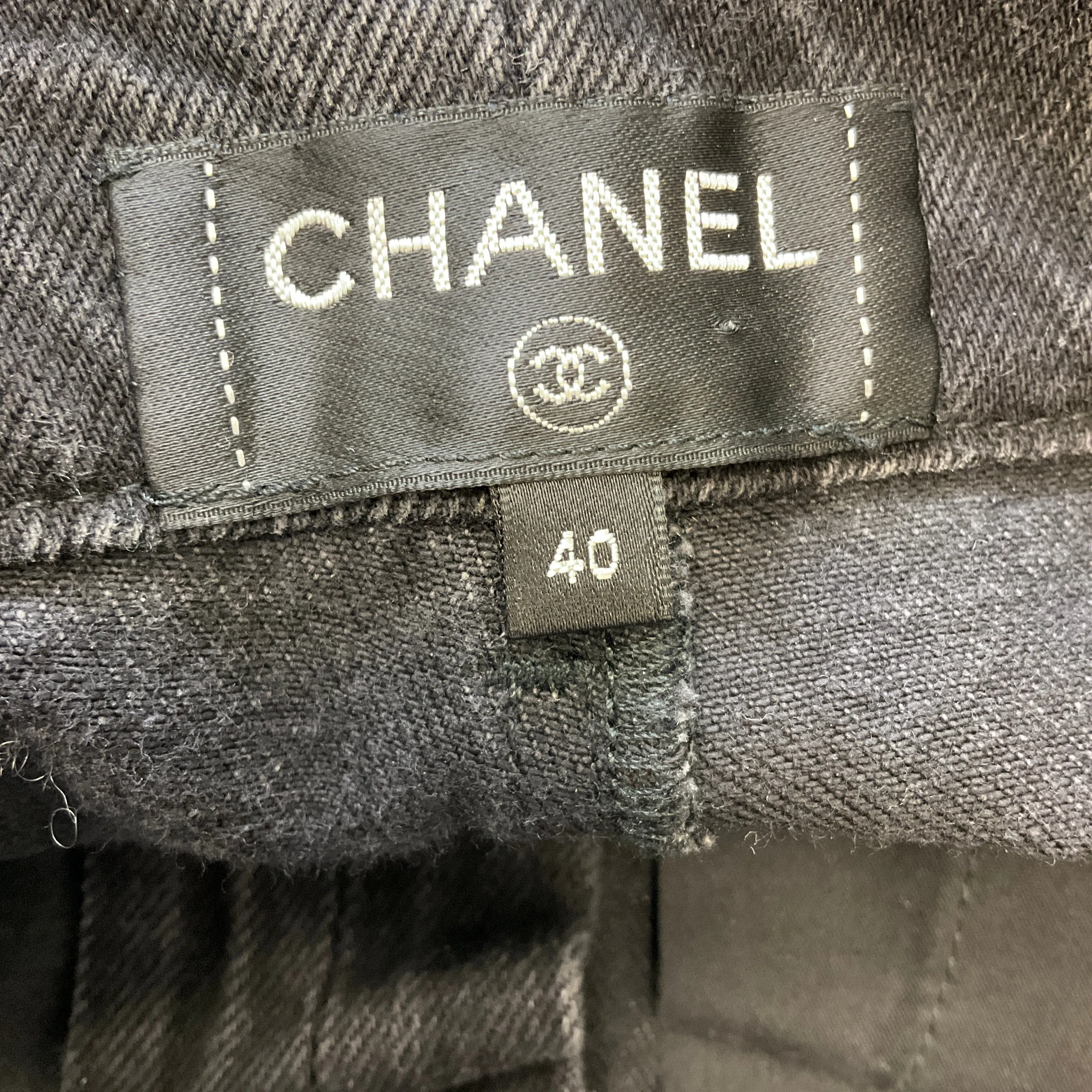 Chanel Black Pinstriped Ankle Zip Denim Jeans