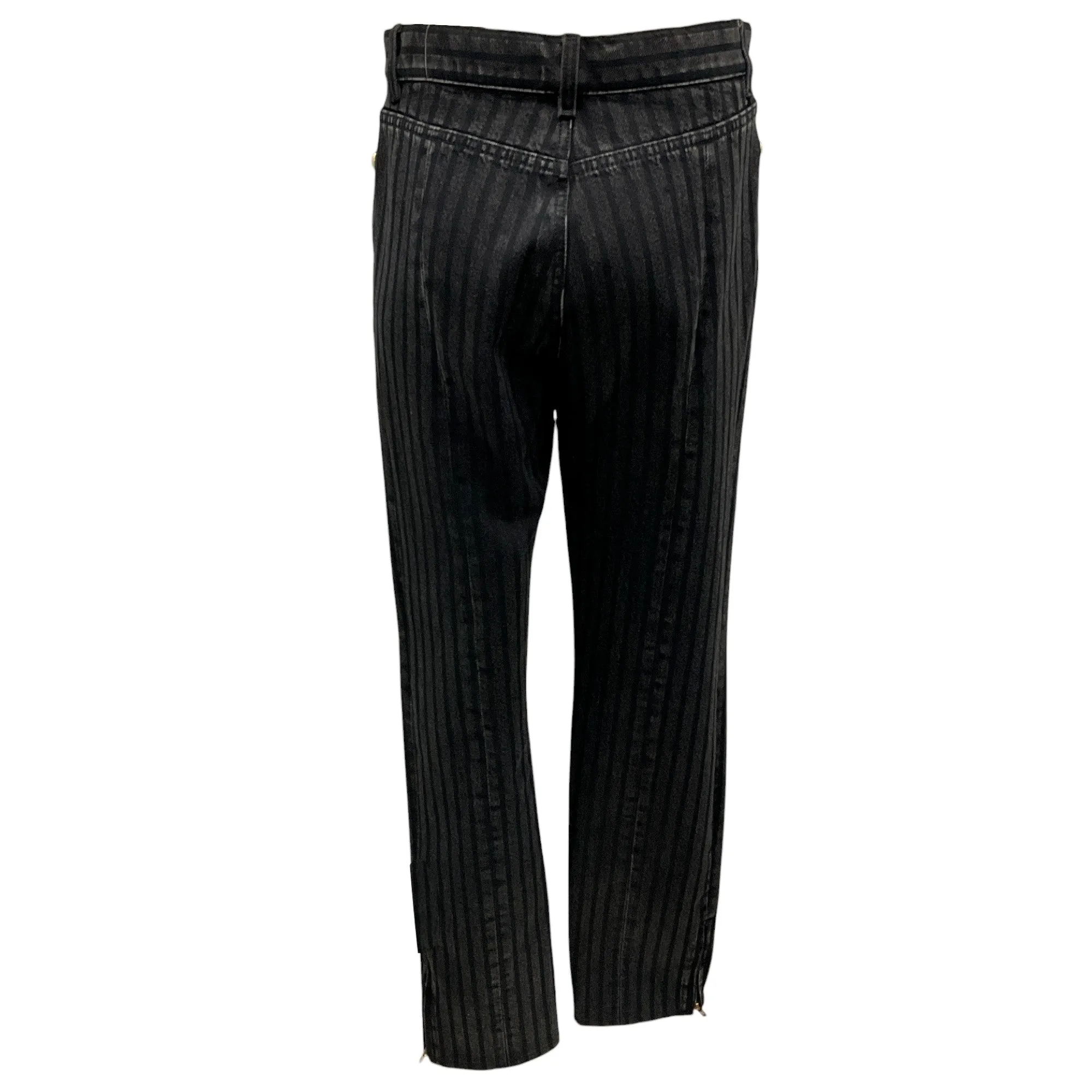 Chanel Black Pinstriped Ankle Zip Denim Jeans
