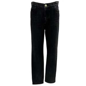 Chanel Black Pinstriped Ankle Zip Denim Jeans