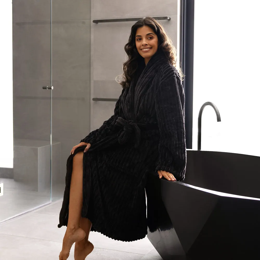 Channel Fleece Robe - Charcoal