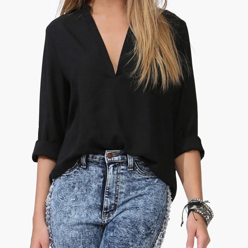 chiffon women long Sleeve plus size V neck blouse Casual blouses women tops Shirt