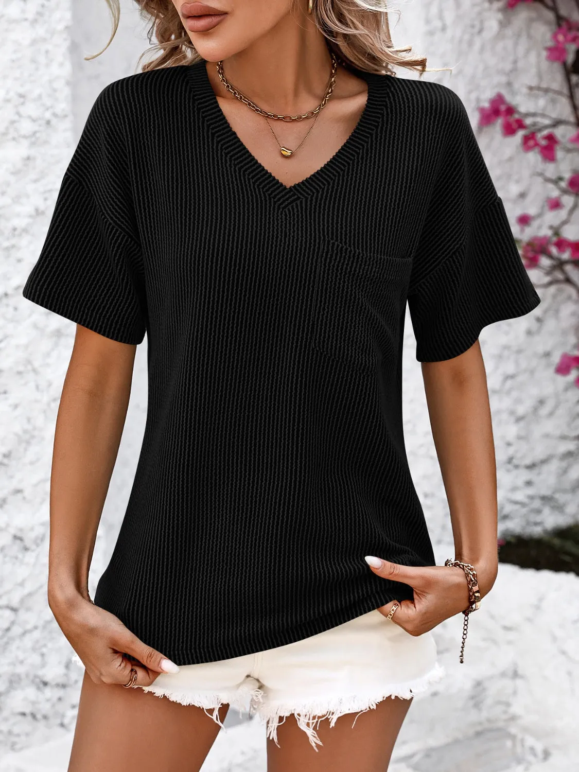 Clara V-Neck Dropped Shoulder T-Shirt