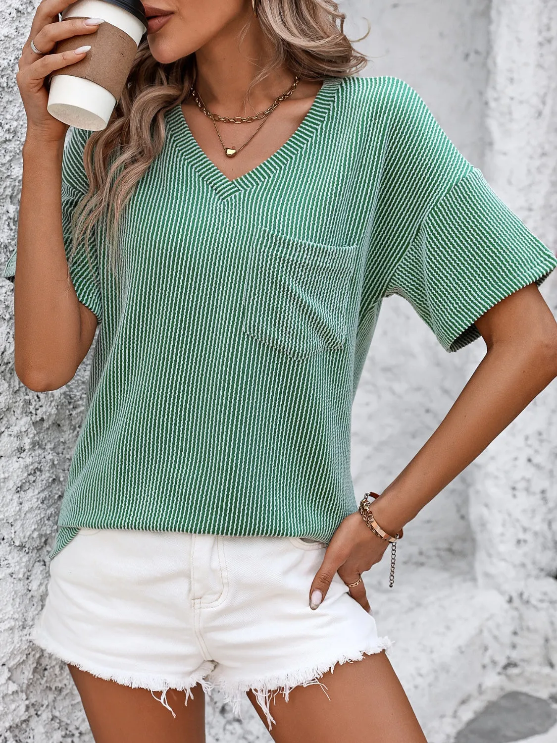 Clara V-Neck Dropped Shoulder T-Shirt
