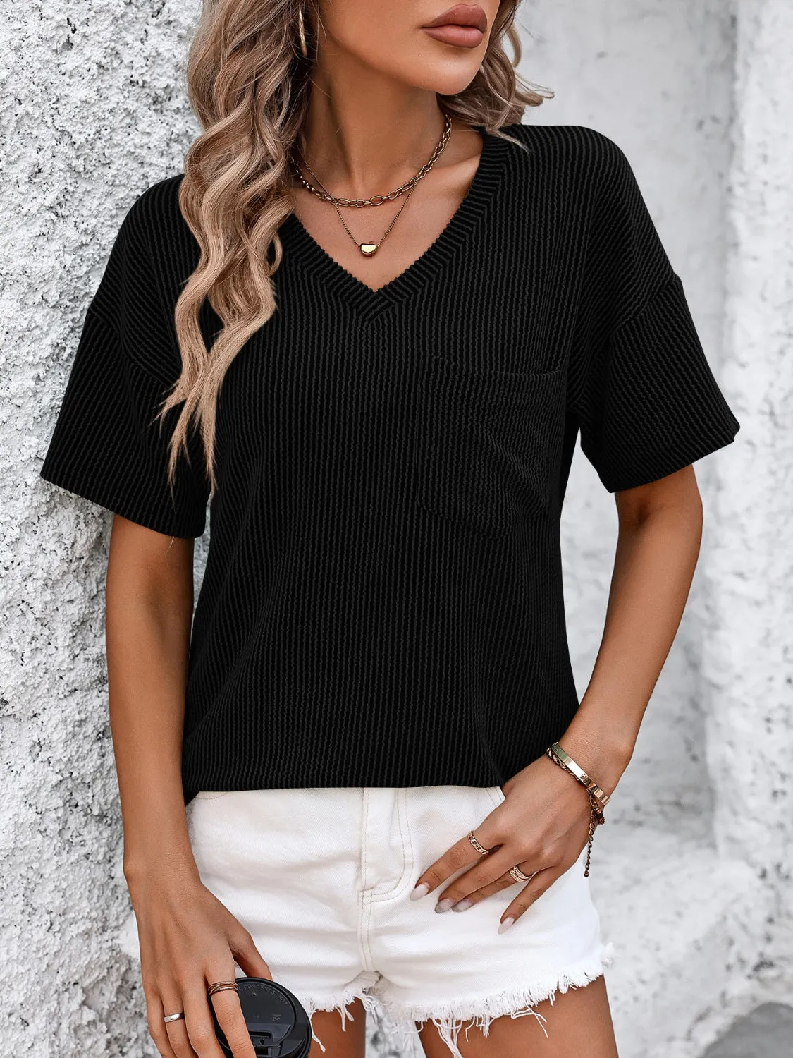 Clara V-Neck Dropped Shoulder T-Shirt