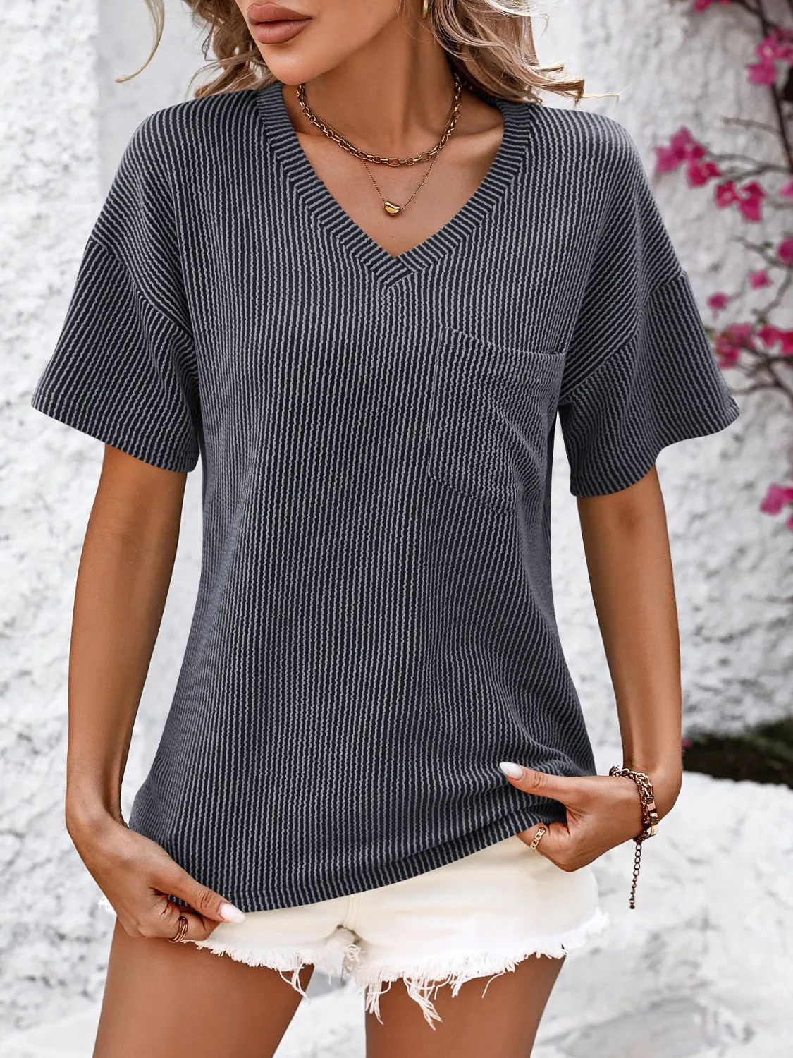 Clara V-Neck Dropped Shoulder T-Shirt