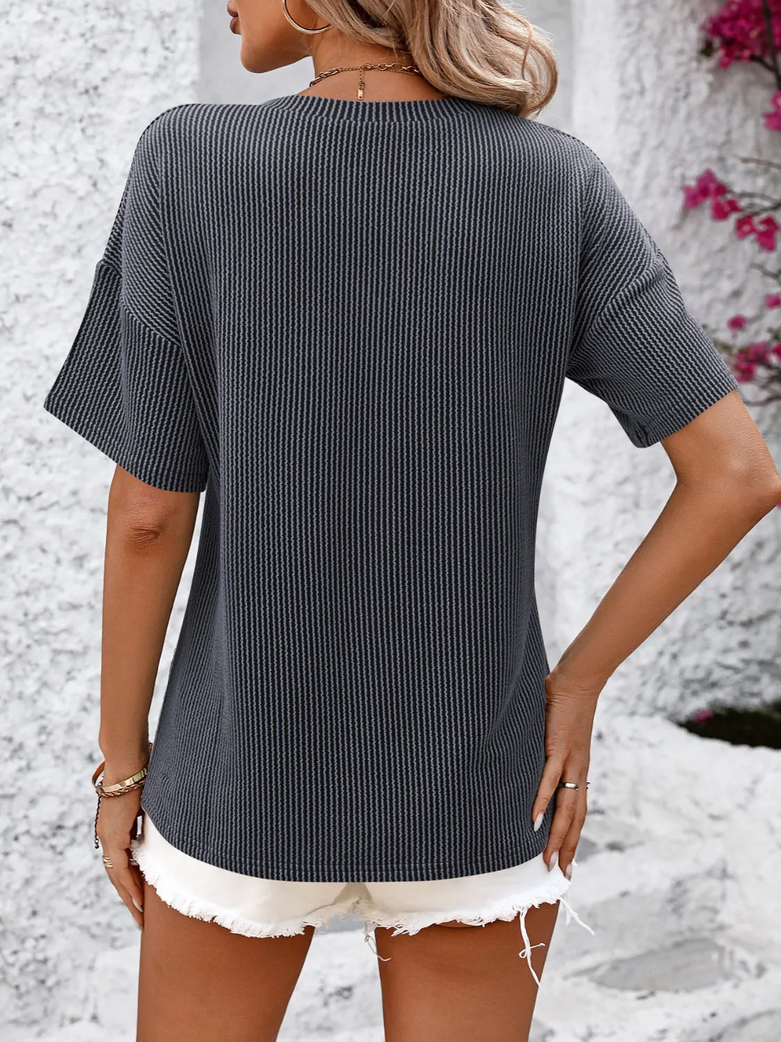 Clara V-Neck Dropped Shoulder T-Shirt