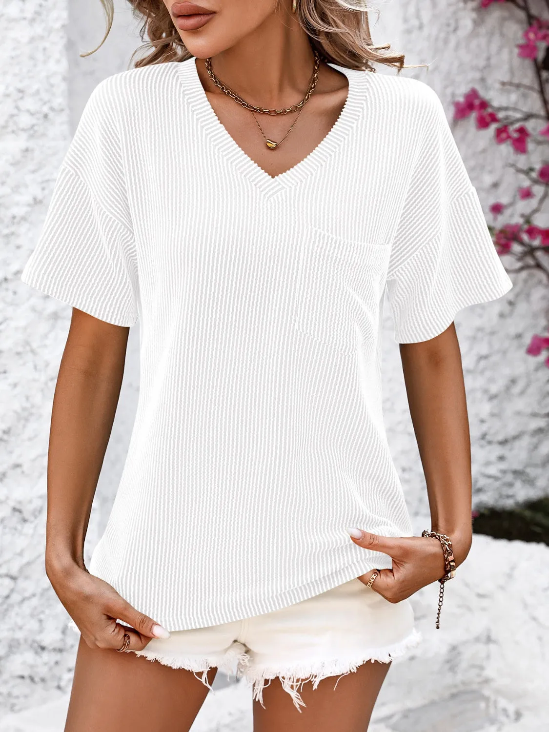 Clara V-Neck Dropped Shoulder T-Shirt