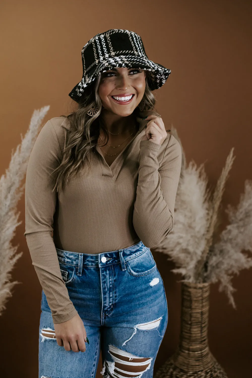 Cool Girl Collared Bodysuit , Coffee