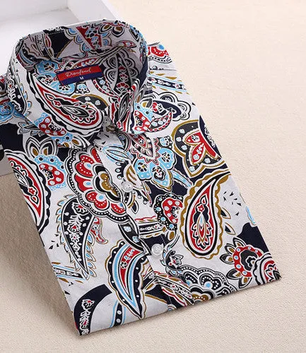 Cotton Women Vintage Shirts Turn Down Collar Shirt Long Sleeve Blouses Floral Women Tops