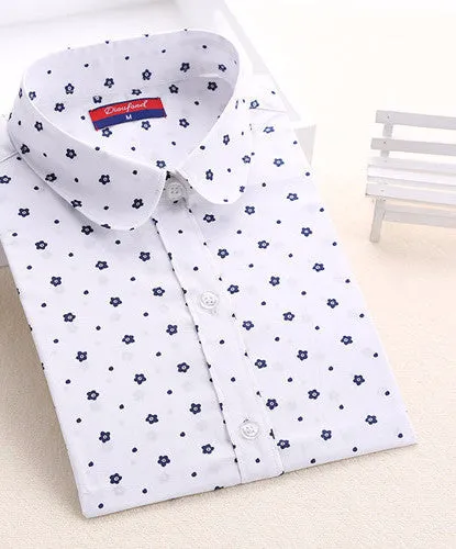 Cotton Women Vintage Shirts Turn Down Collar Shirt Long Sleeve Blouses Floral Women Tops