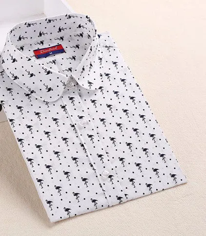 Cotton Women Vintage Shirts Turn Down Collar Shirt Long Sleeve Blouses Floral Women Tops