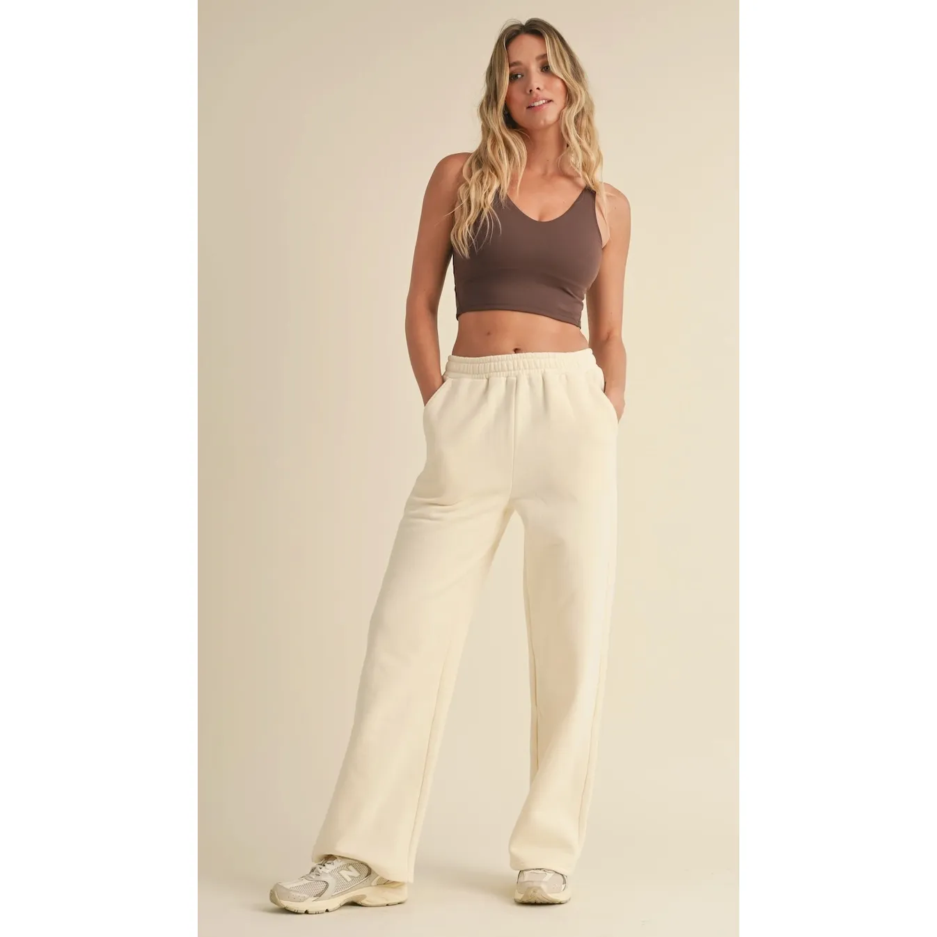 Cream Cozy Wide-Leg Sweatpants