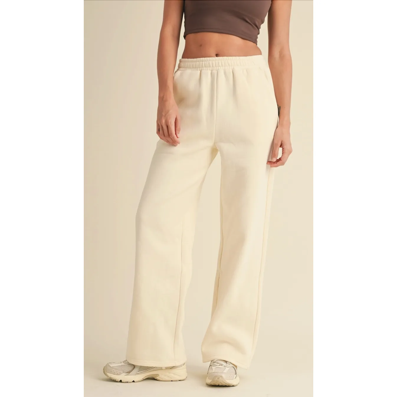 Cream Cozy Wide-Leg Sweatpants