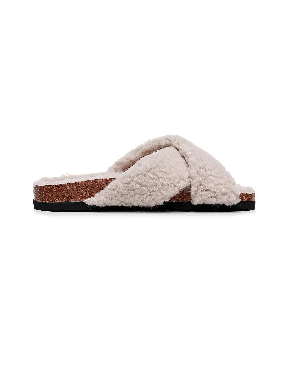 Criss-Cross Fleece Slipper - Beige