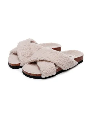 Criss-Cross Fleece Slipper - Beige