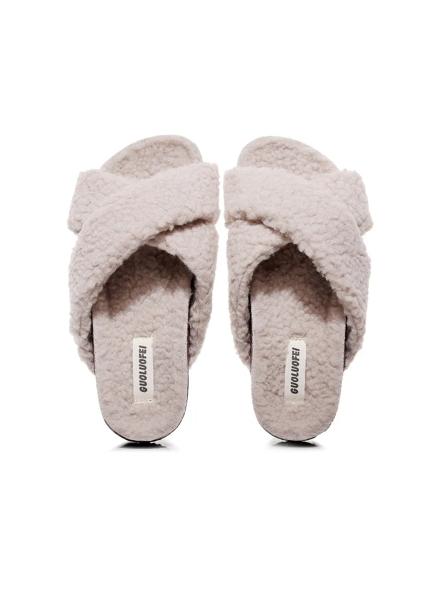 Criss-Cross Fleece Slipper - Beige