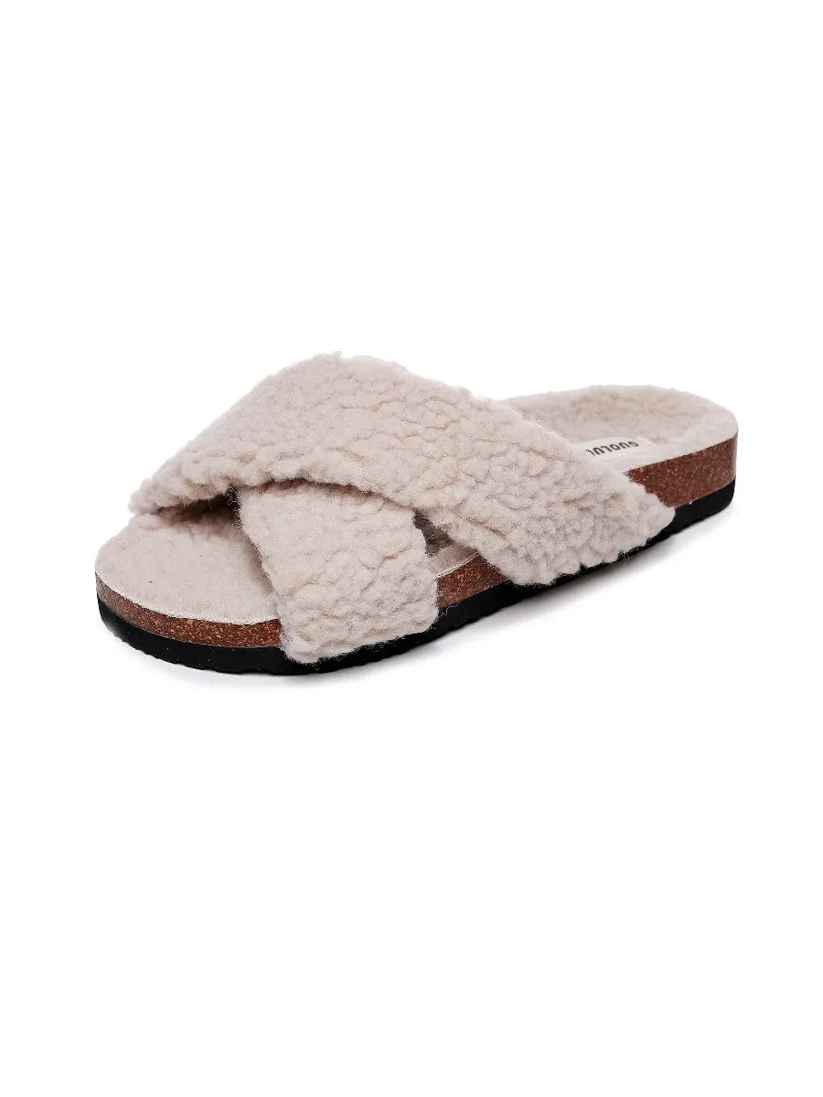 Criss-Cross Fleece Slipper - Beige