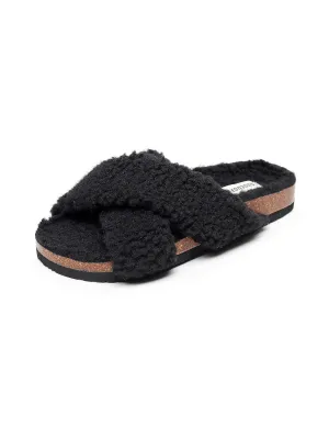 Criss-Cross Fleece Slipper - Black