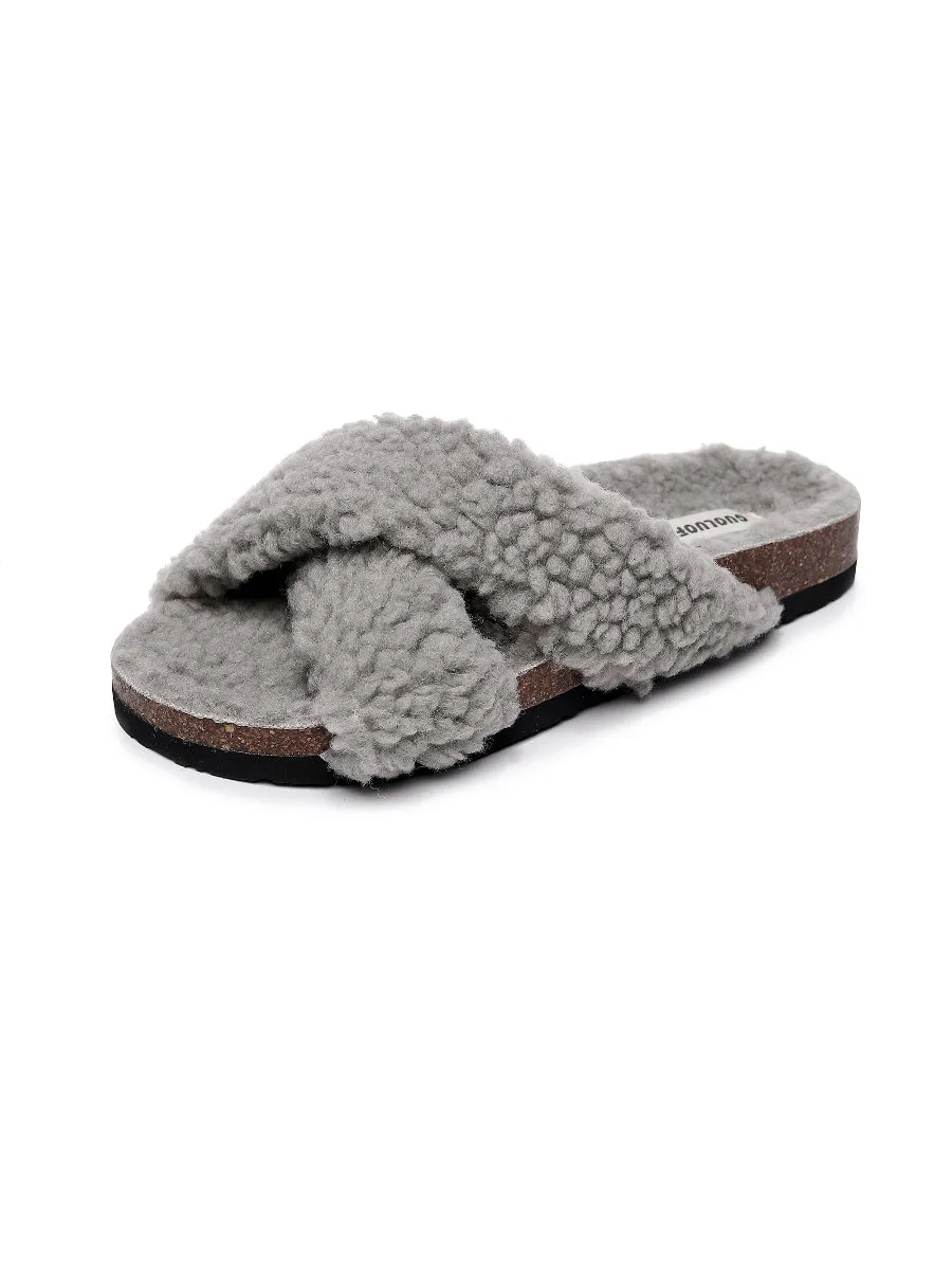 Criss-Cross Fleece Slipper - Grey