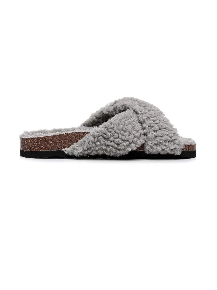 Criss-Cross Fleece Slipper - Grey