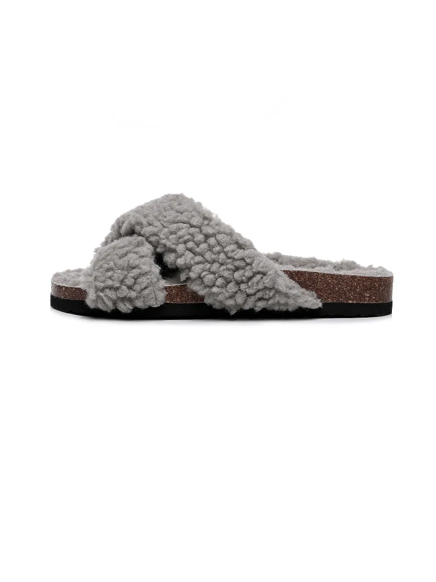 Criss-Cross Fleece Slipper - Grey