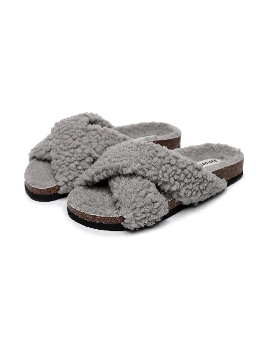 Criss-Cross Fleece Slipper - Grey