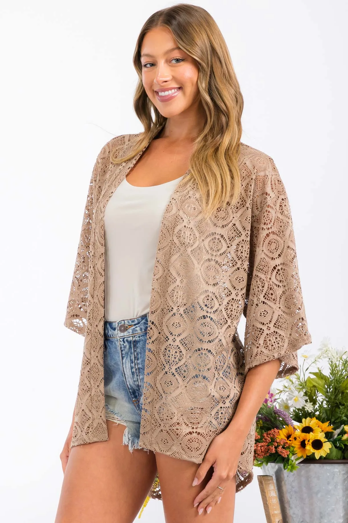 CROCHET LACE KIMONO CASUAL CARDIGAN