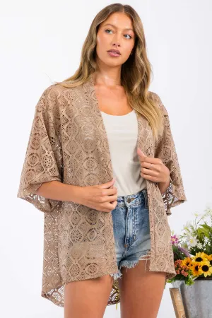 CROCHET LACE KIMONO CASUAL CARDIGAN