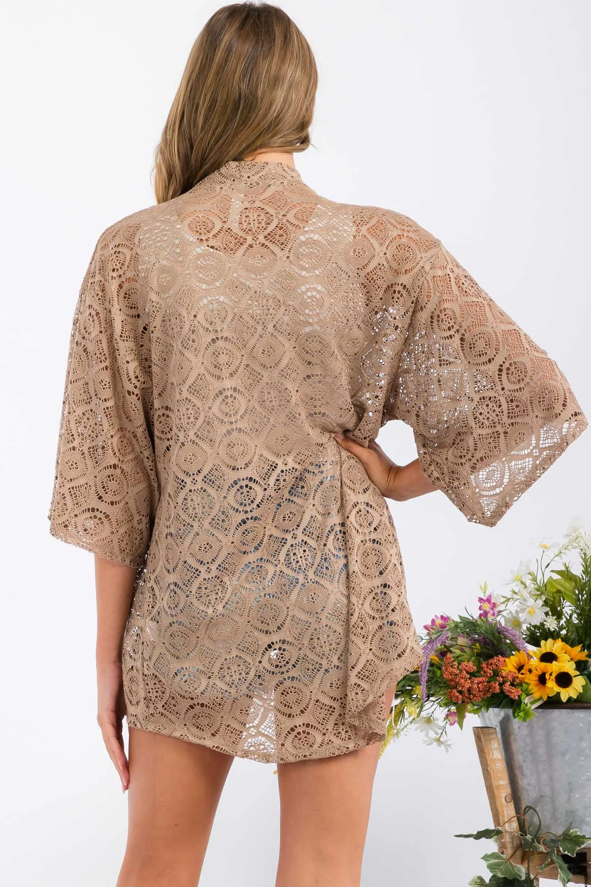 CROCHET LACE KIMONO CASUAL CARDIGAN