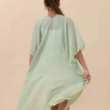 Crochet Trim Kimono - Apple