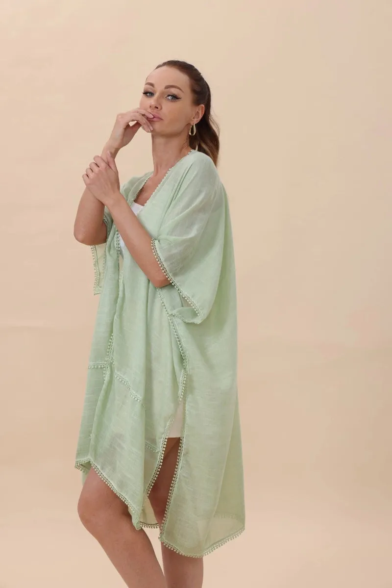 Crochet Trim Kimono - Apple