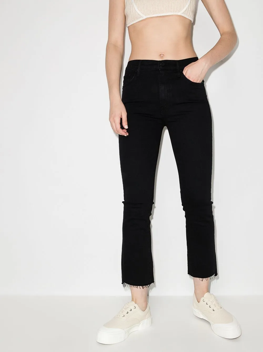 Cropped flared denim jeans