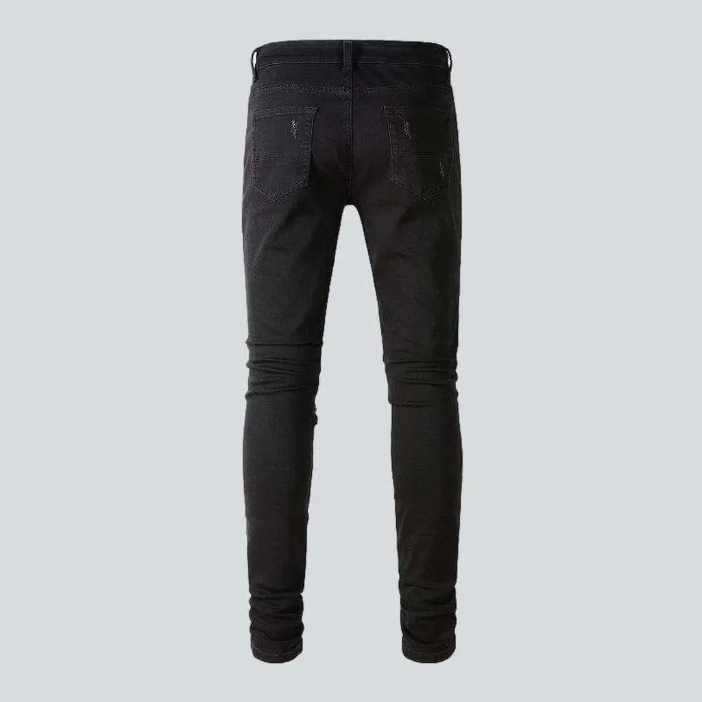 Crystal color patch men's jeans
