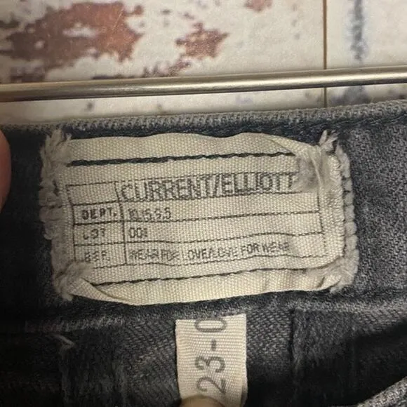 Current/Elliot The Fling Black Washed Pearson Jeans w Real Leather Patched Knees