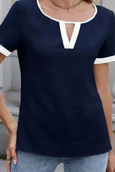 Cutout Round Neck Short Sleeve Blouse