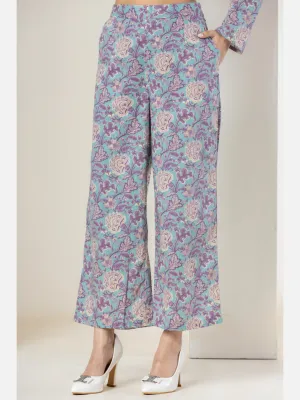 Cyan Purple Pure Cotton Printed Pants