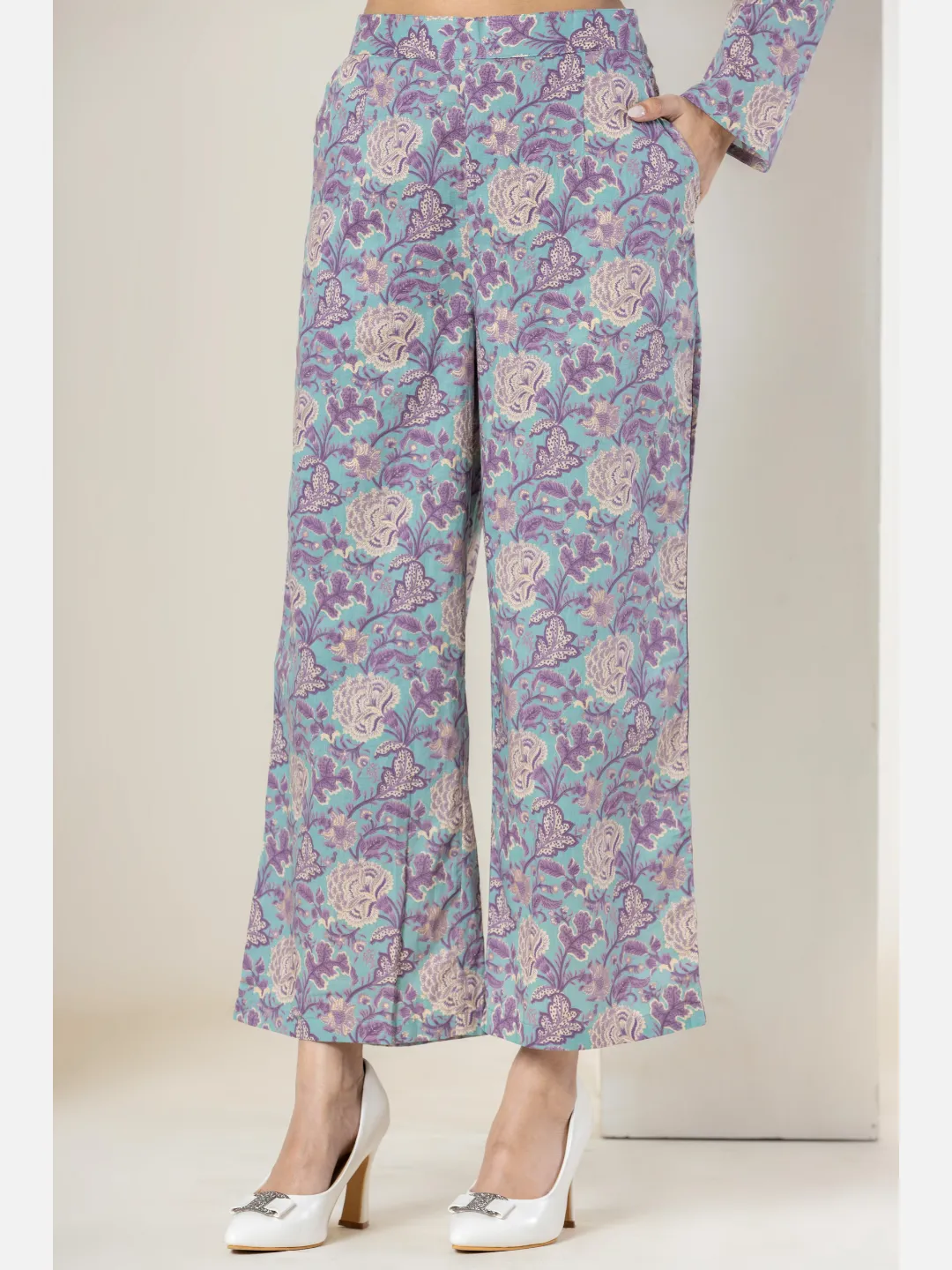 Cyan Purple Pure Cotton Printed Pants