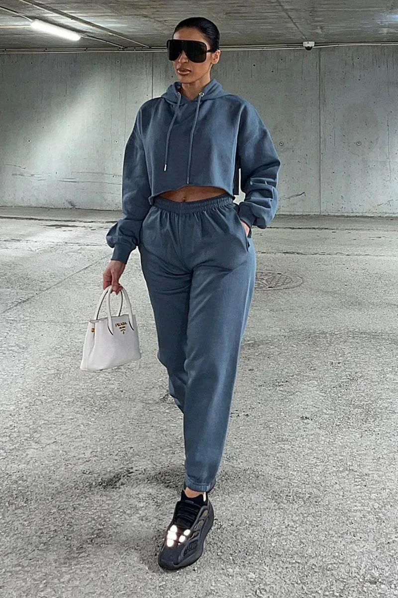 Dark Grey Cropped Oversized Hoodie and Joggers Co-ord - Karenza
