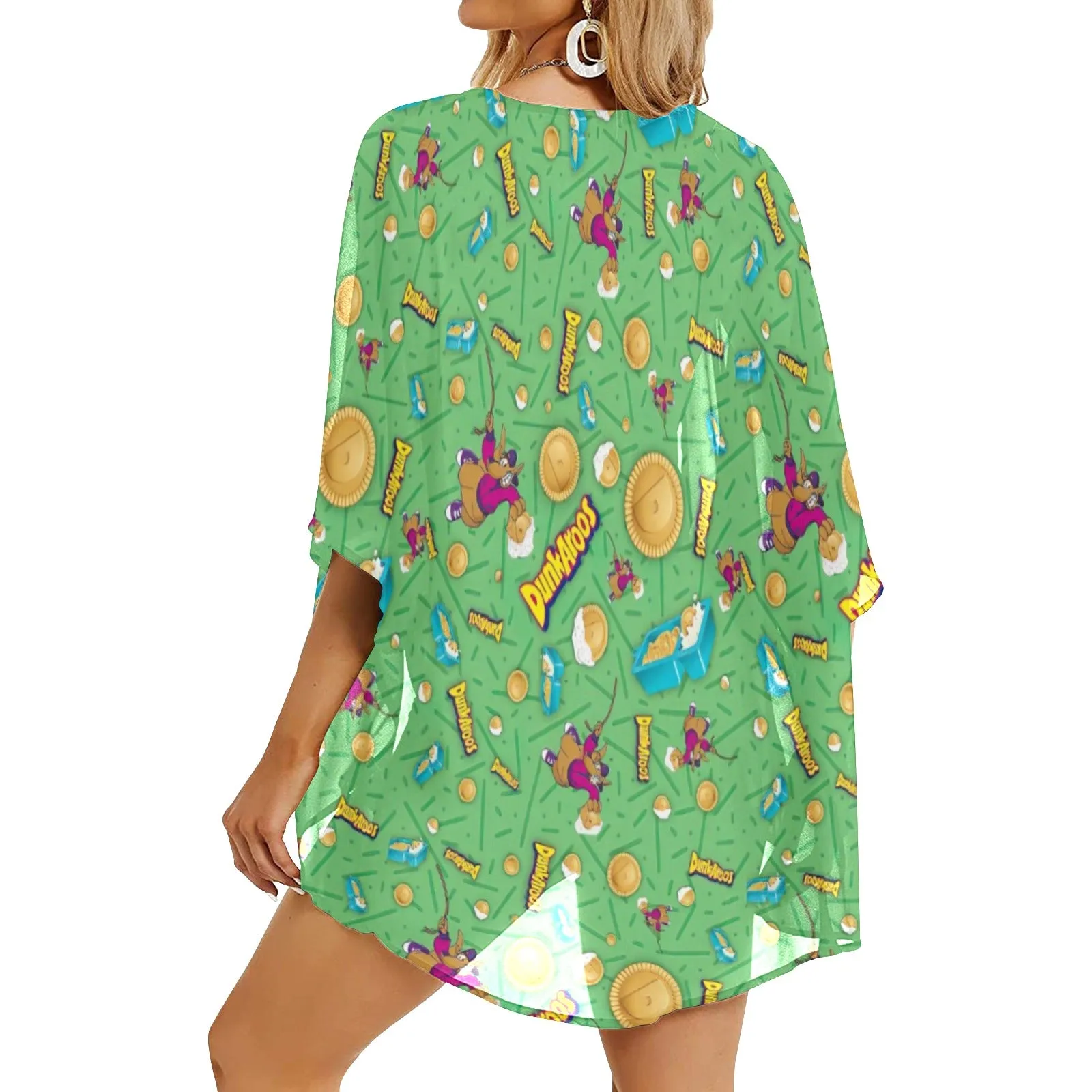 Dunkaroos Green Pattern Women's Kimono Chiffon Cover Up
