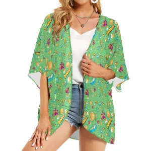 Dunkaroos Green Pattern Women's Kimono Chiffon Cover Up
