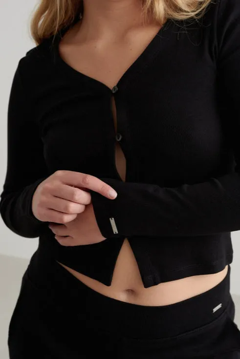 Ease Ribbed Cardigan | Black