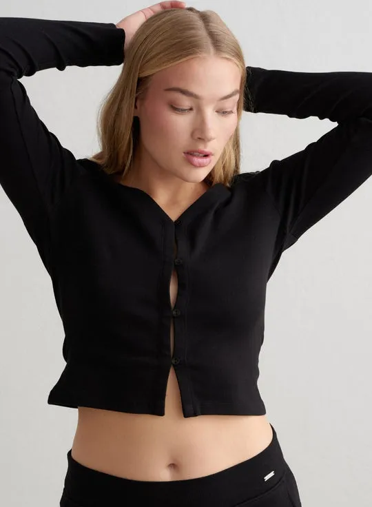 Ease Ribbed Cardigan | Black