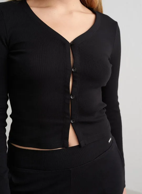 Ease Ribbed Cardigan | Black