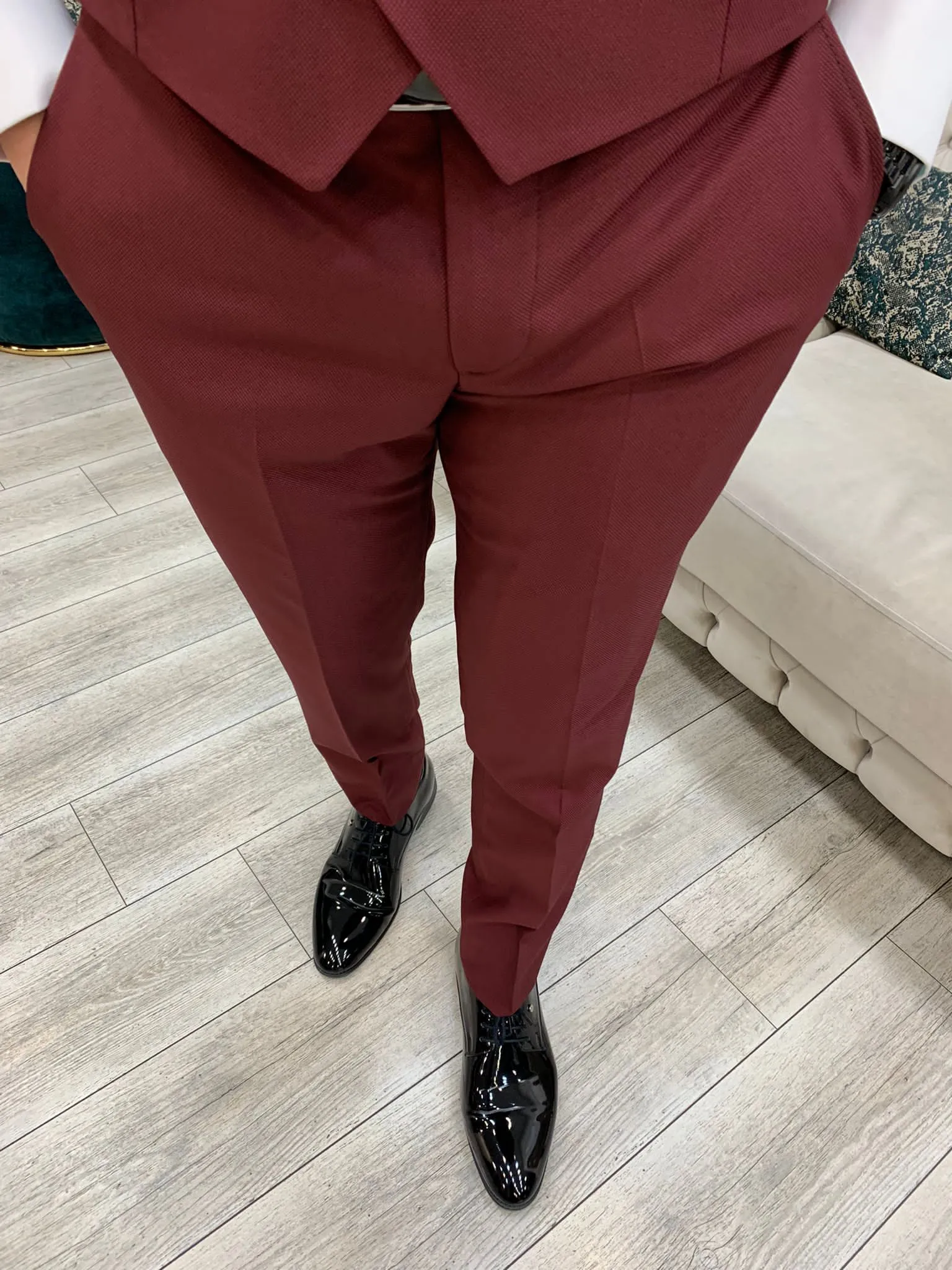Eden Burgundy Slim Fit Velvet Peak Lapel Tuxedo