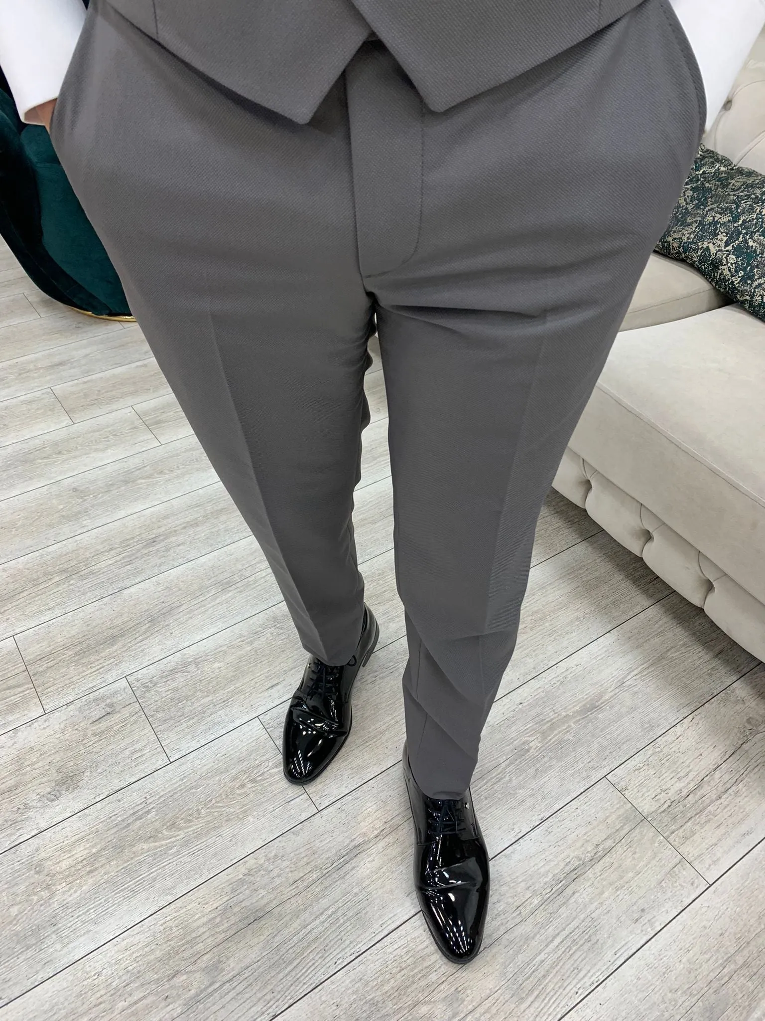 Eden Gray Slim Fit Velvet Satin Shawl Lapel Tuxedo
