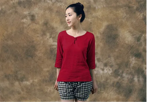 Elegant Women Shirts Ladies OL Linen Blouses Three Quarter Sleeve White Shirt for Women Tops