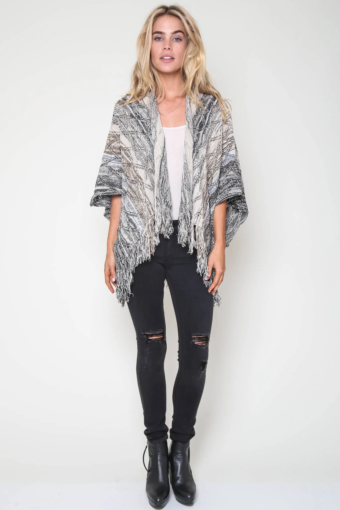 Ella Fringe Kimono in Stoney Brook
