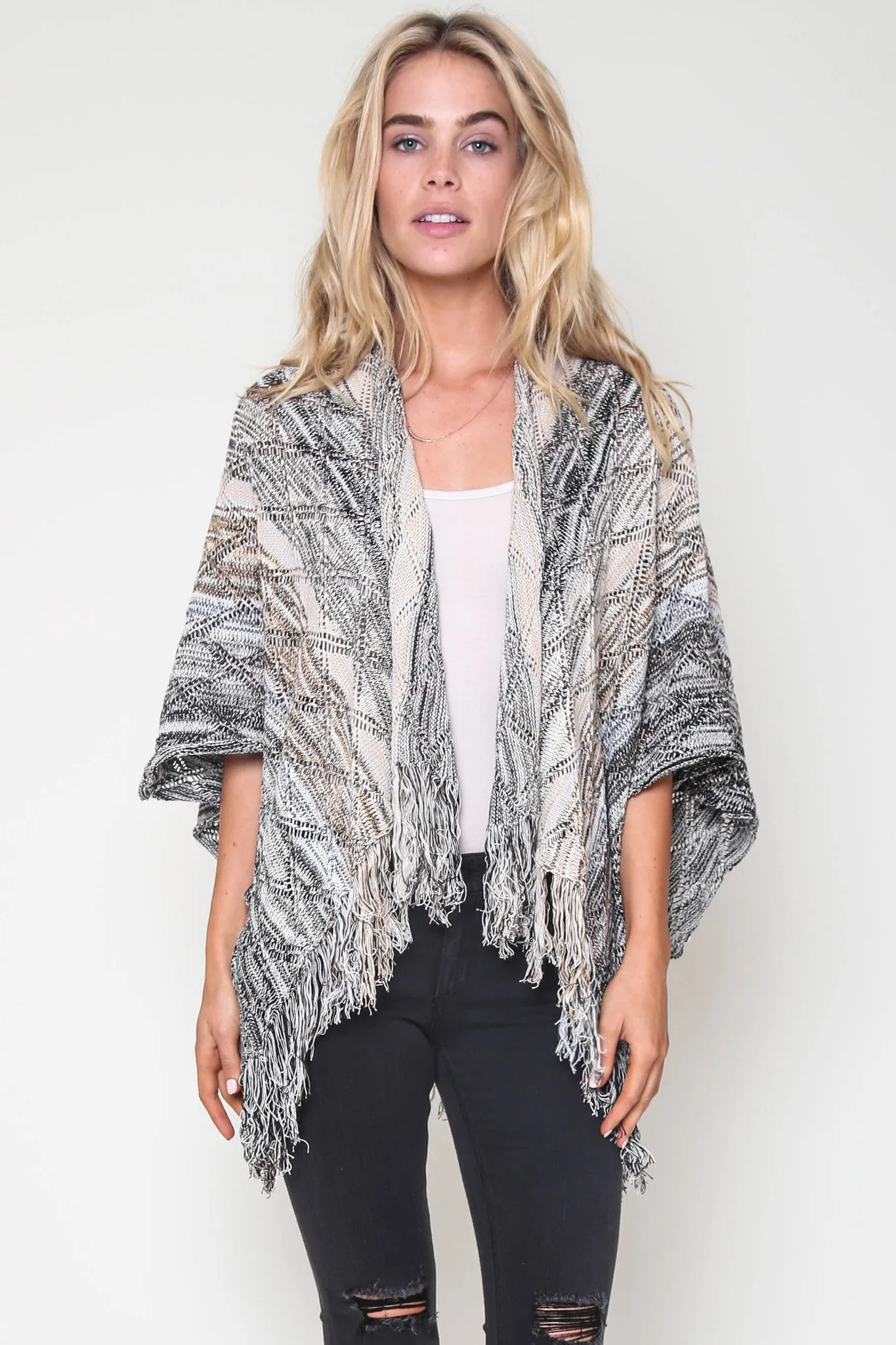 Ella Fringe Kimono in Stoney Brook